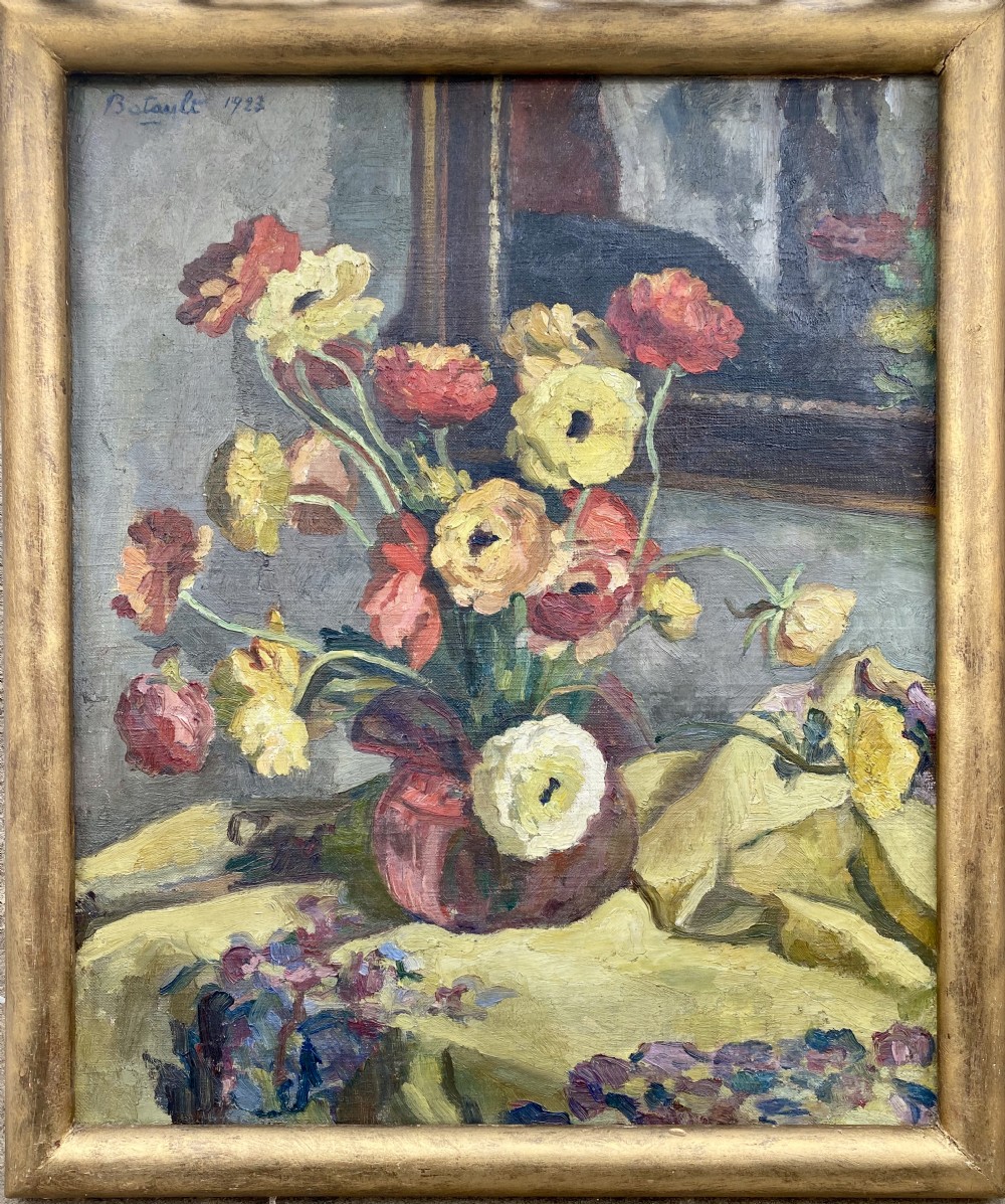 Anemones, 1923, art deco period floral composition by Franco Swiss woman artist still life oil on canvas View II