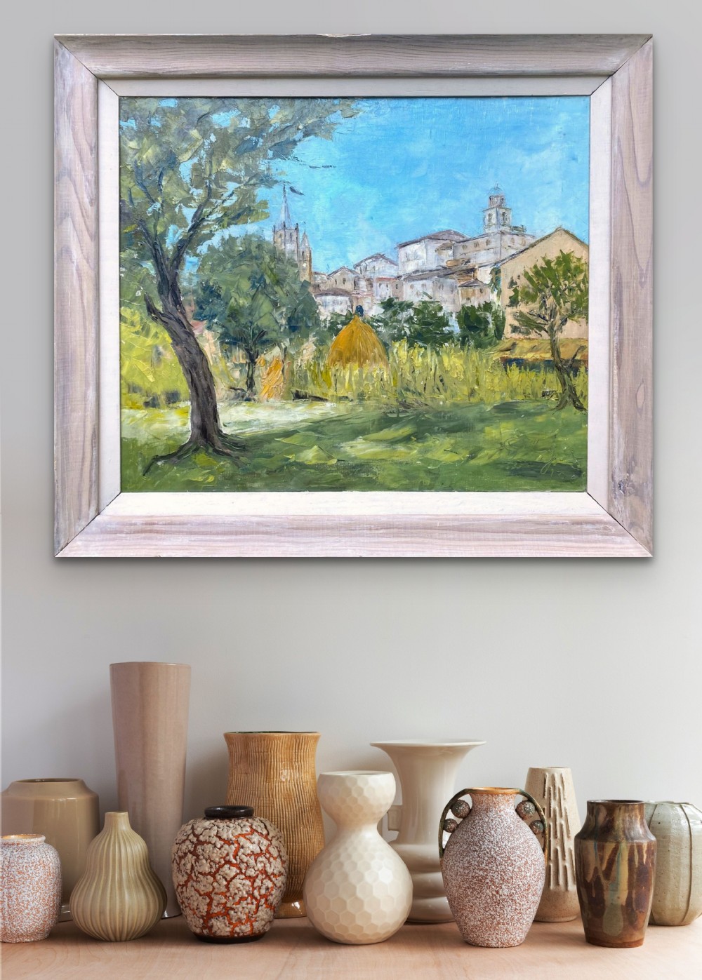 A village in Provence: Southern French mediterranean summer landscape, 1968 by Italian woman artist Olga Ceretti Borsini View VI