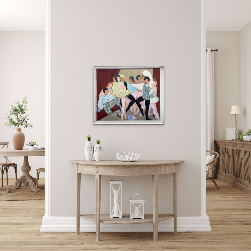 The Dance Performance, Ballets Russes, 1937 - Art Deco Ballet Scene by French Woman Artist oil on canvas View XII