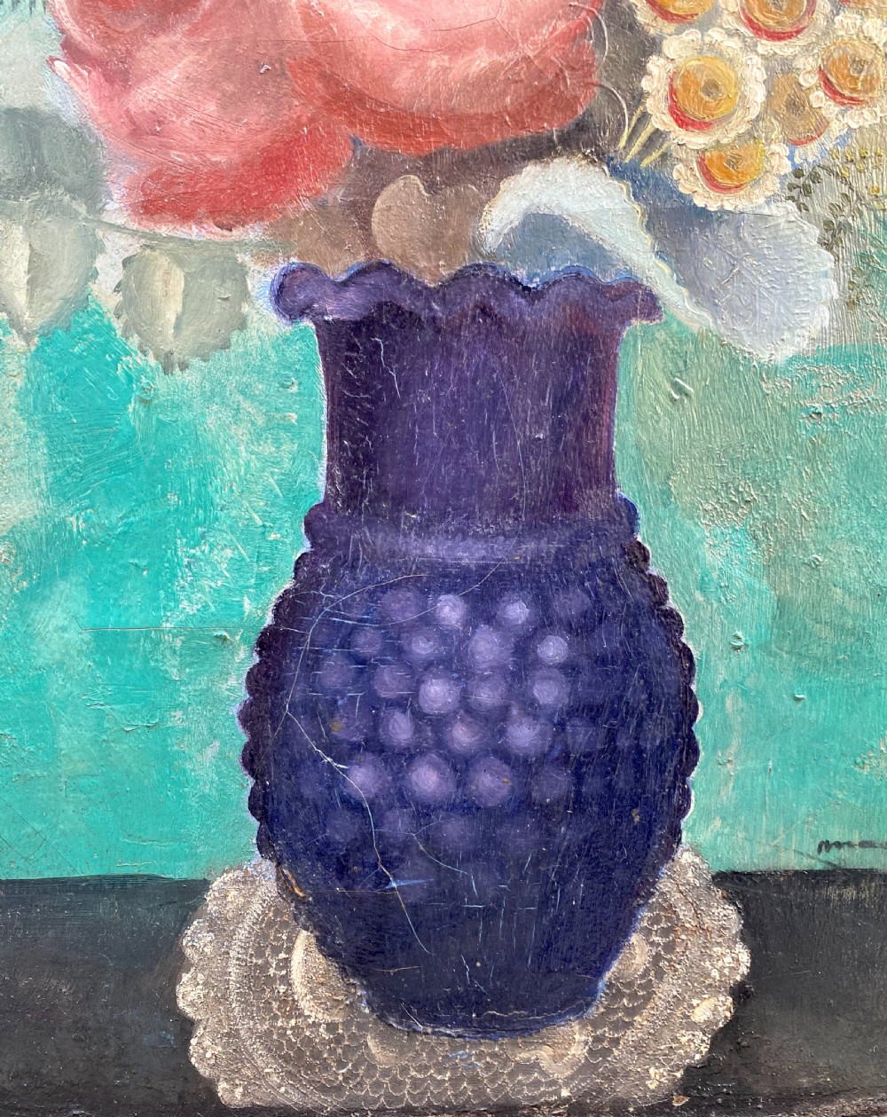 Guileless grace: 1930s art deco period floral still life woman artist oil on canvas View III
