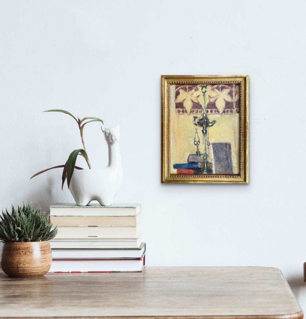 Symbolist and Literary still life, books and keys circa 1935, by French woman artist antique painting oil on board View III