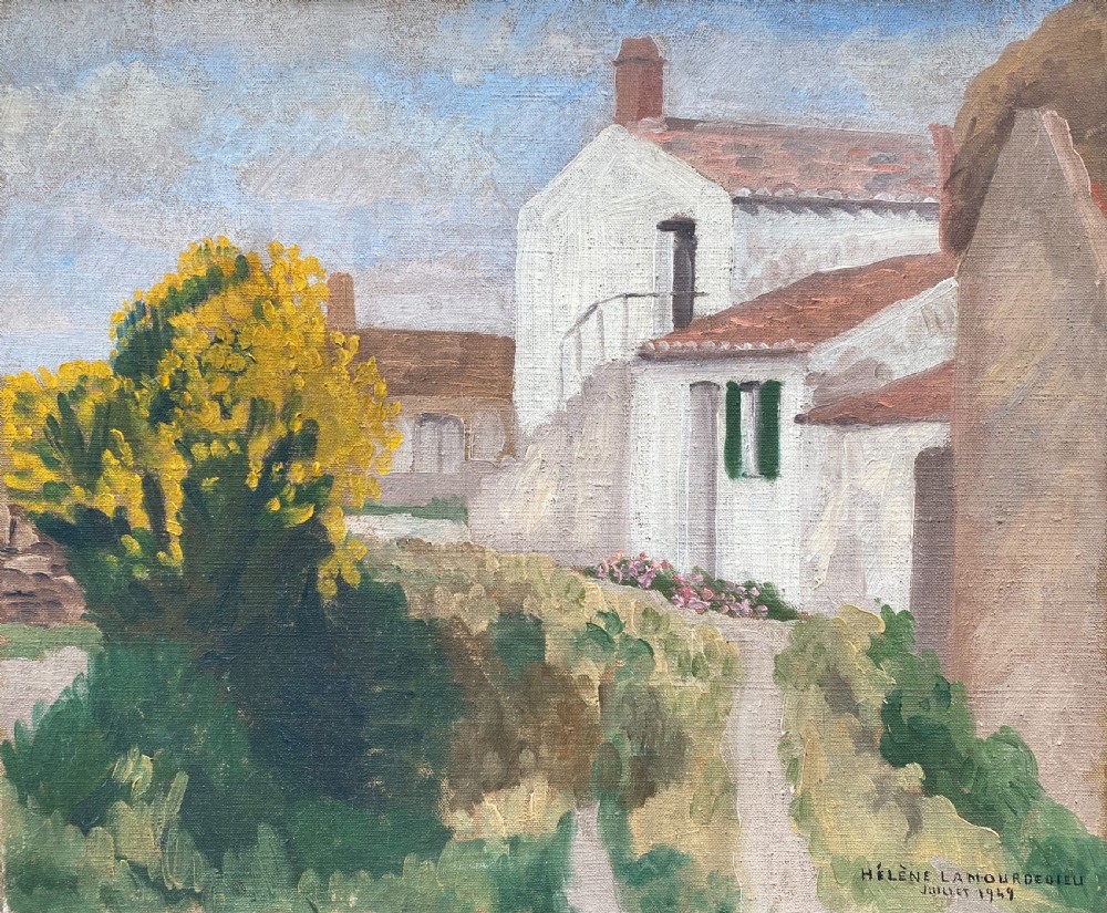Cubist summer landscape, July 1949, French woman artist oil on canvas