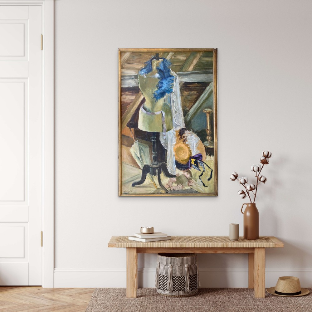 The old farmhouse attic, the eaves, circa 1950:  large striking French modernist oil on canvas View IV