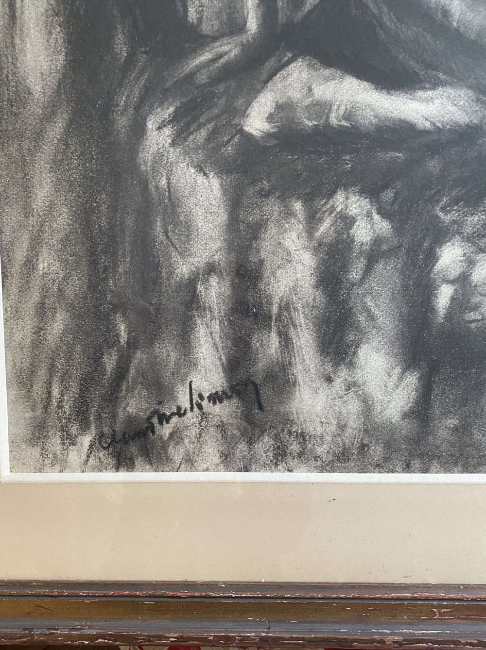 Powerful Black Art Deco Nude, the confident Model, ca 1930: large charcoal drawing  on paper View V