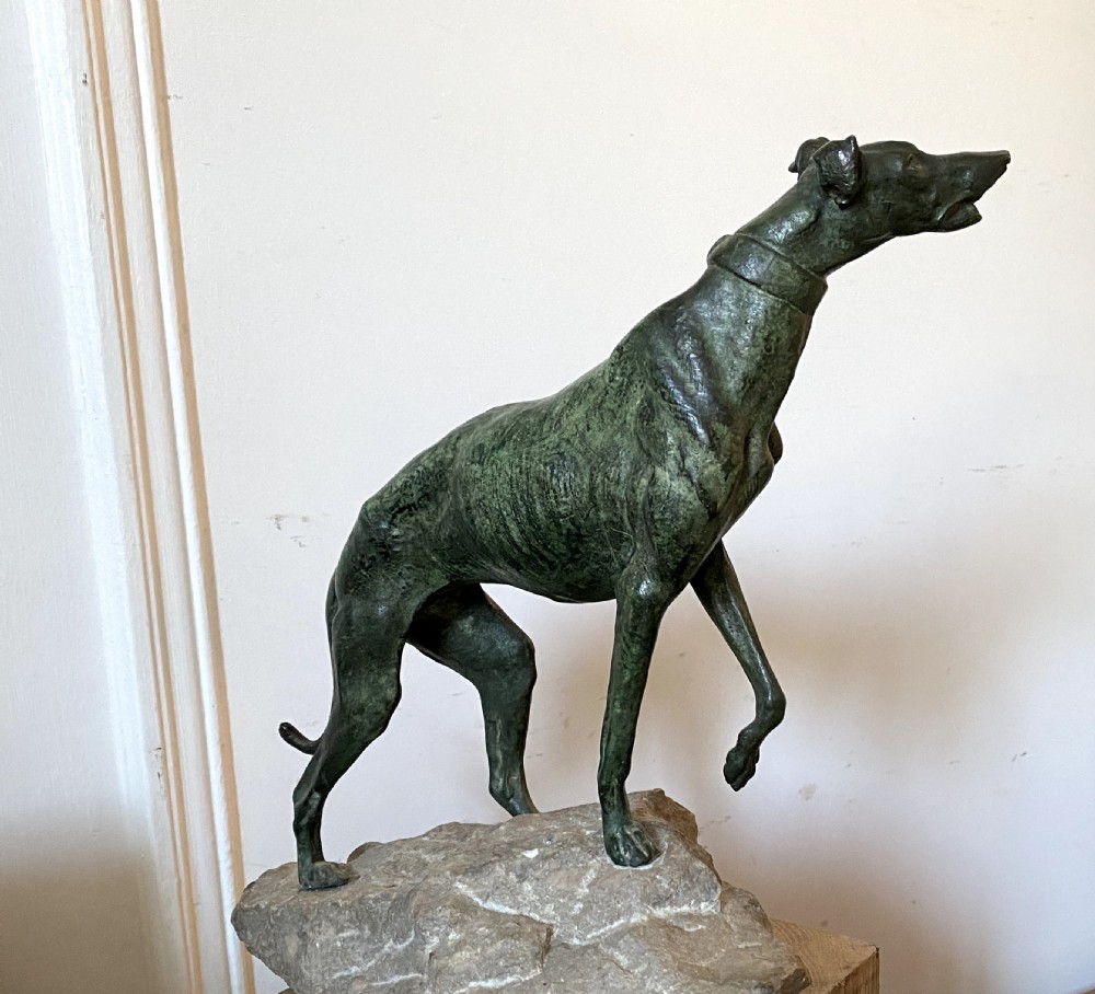 Greyhound, circa 1900: spelter dog sculpture by French animalier Prosper Lecourtier View IV