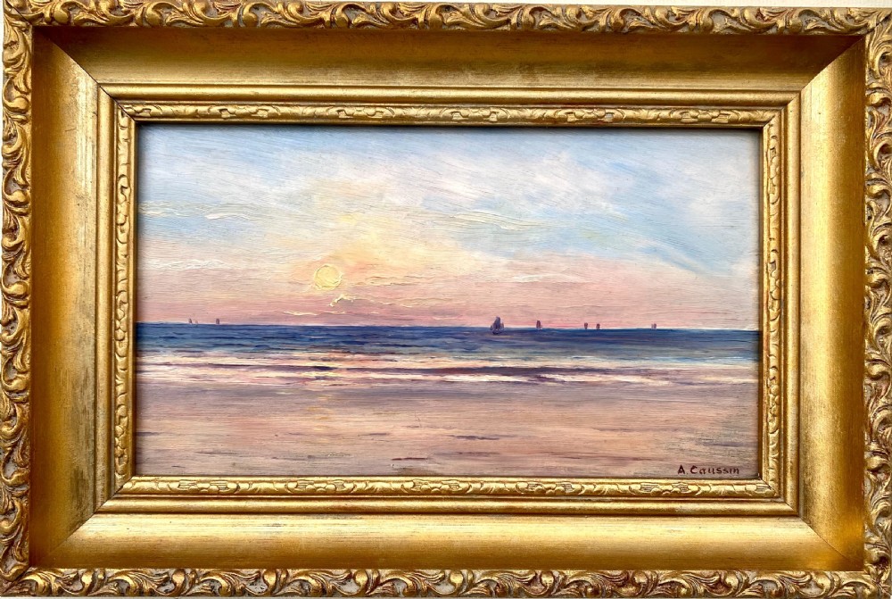 Sunrise over the sea, ca 1890, impressionist Marine Seascape oil on panel View II