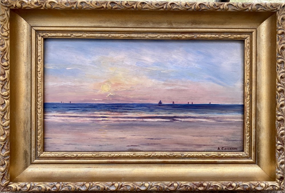 Sunrise over the sea, ca 1890, impressionist Marine Seascape oil on panel View IV