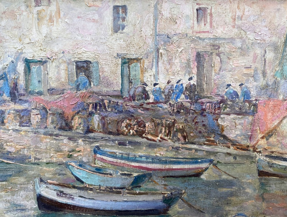 Sir Walter Westley Russell RA: Harbour Scene, Normandy, France 1930 oil on canvas View III