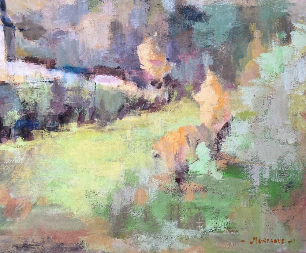 Luminous abstracted landscape, early summer in the South of France ca 1950 large Cezannian French oil on board View III