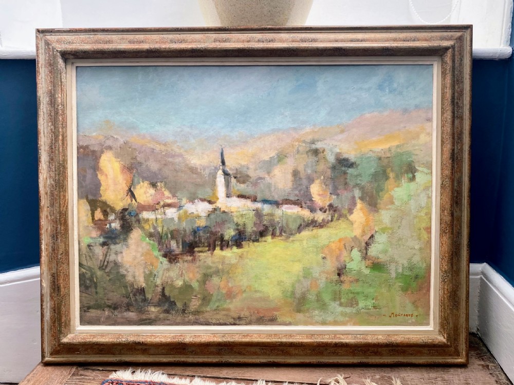Luminous abstracted landscape, early summer in the South of France ca 1950 large Cezannian French oil on board View VIII
