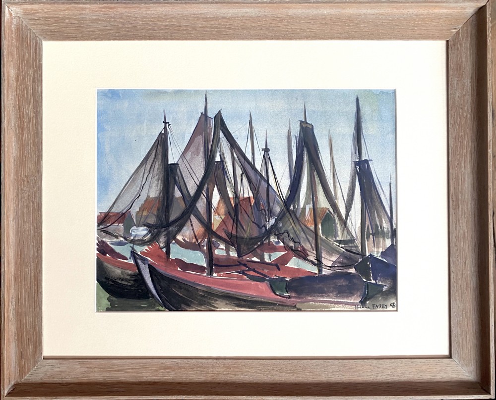 Sail boats, 1956 modernist marine painting colourful sails by woman artist watercolour on paper View II