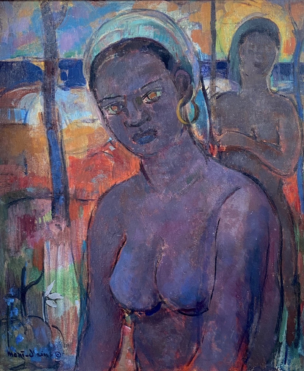 Tahitian women, ca 1940, colourist southern landscape painting oil on board