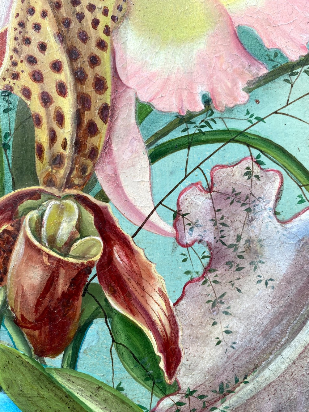 The orchids and the bee: hyperrealist flowers  surrealist floral still life, ca 1950 oil on panel  View V