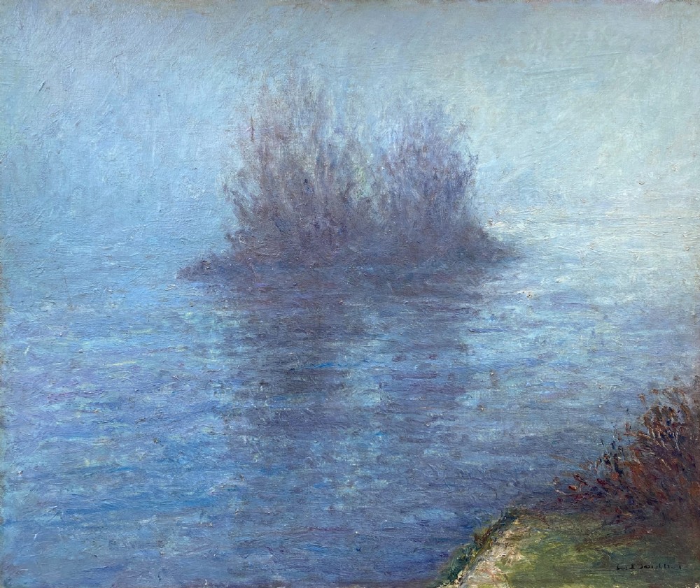 River Islets in the Mist, ca 1940, Monet country, the Seine, Impressionist oil on canvas
