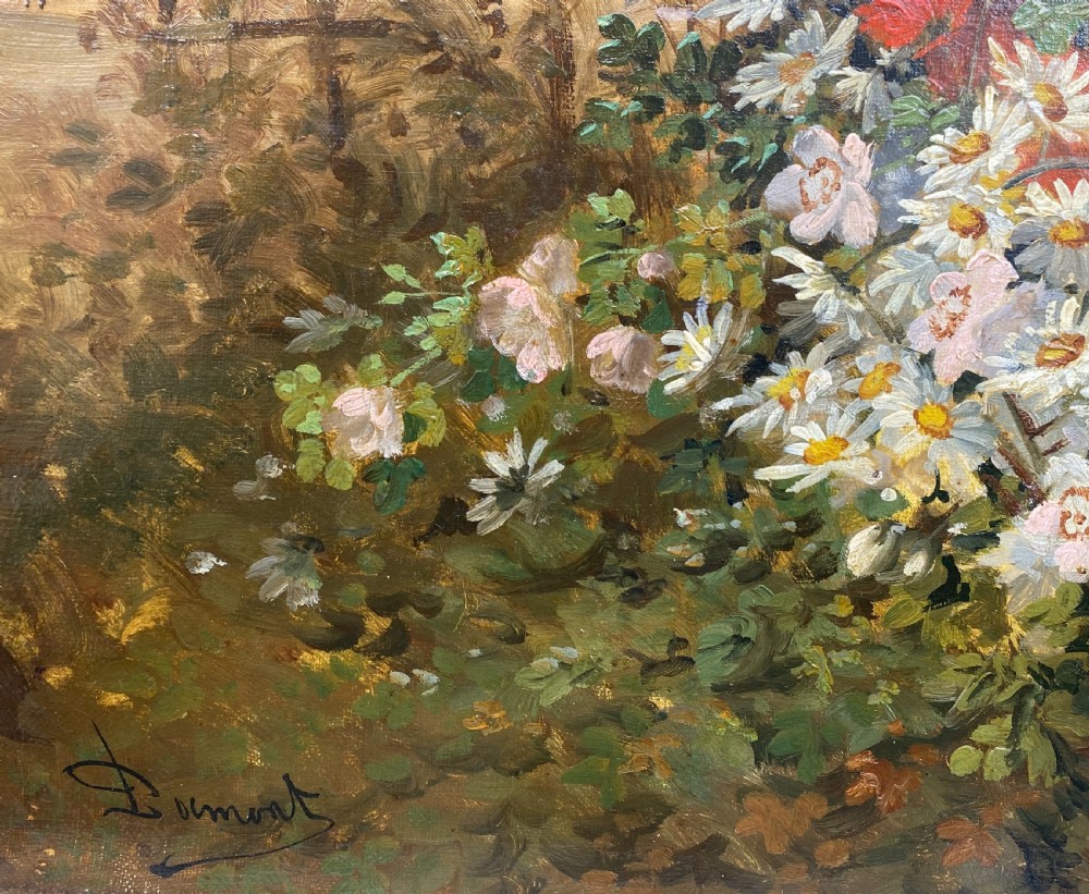 Country flowers, ca 1870; pastoral still live in a landscape with birds oil on canvas View III