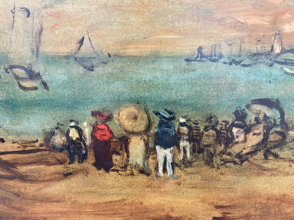 A party on the beach,1940 Austrian French coastal scene oil on board View III