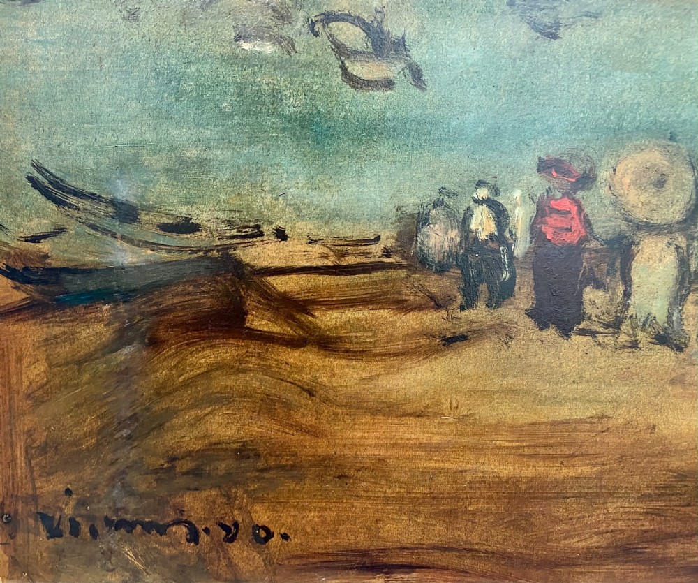 A party on the beach,1940 Austrian French coastal scene oil on board View V