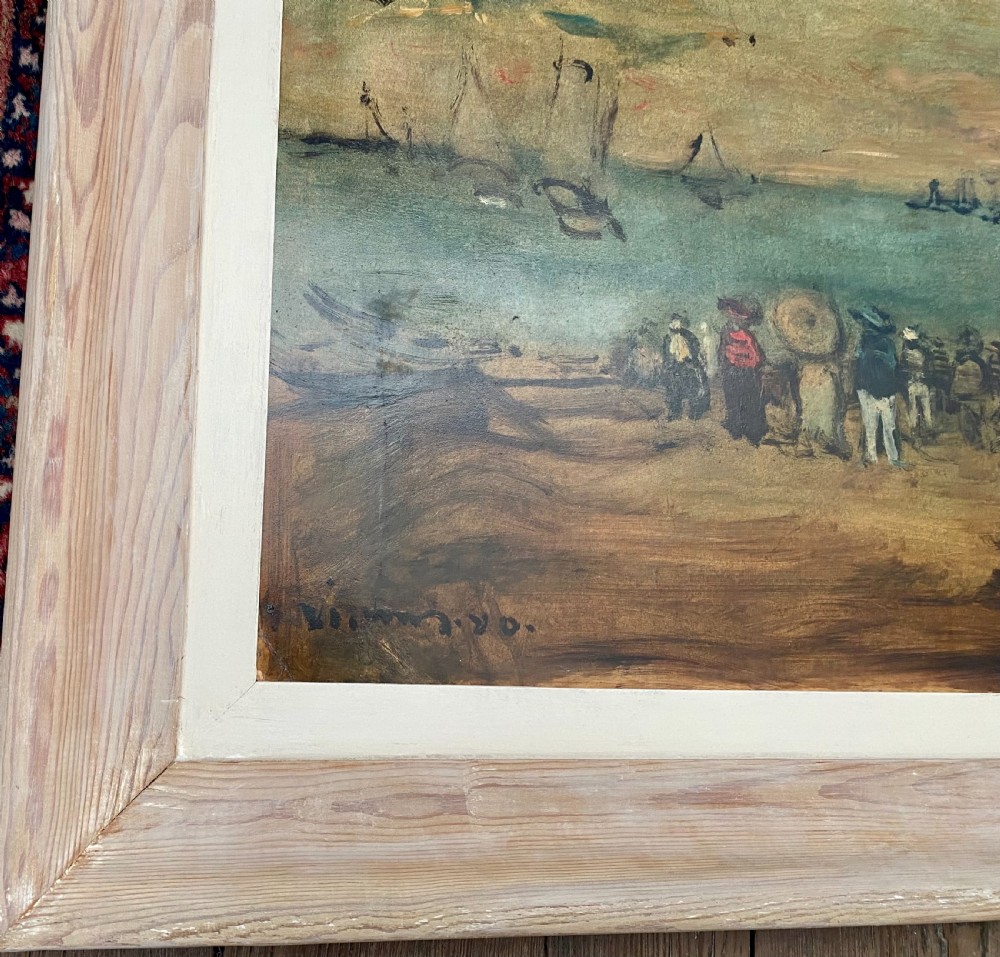 A party on the beach,1940 Austrian French coastal scene oil on board View VI