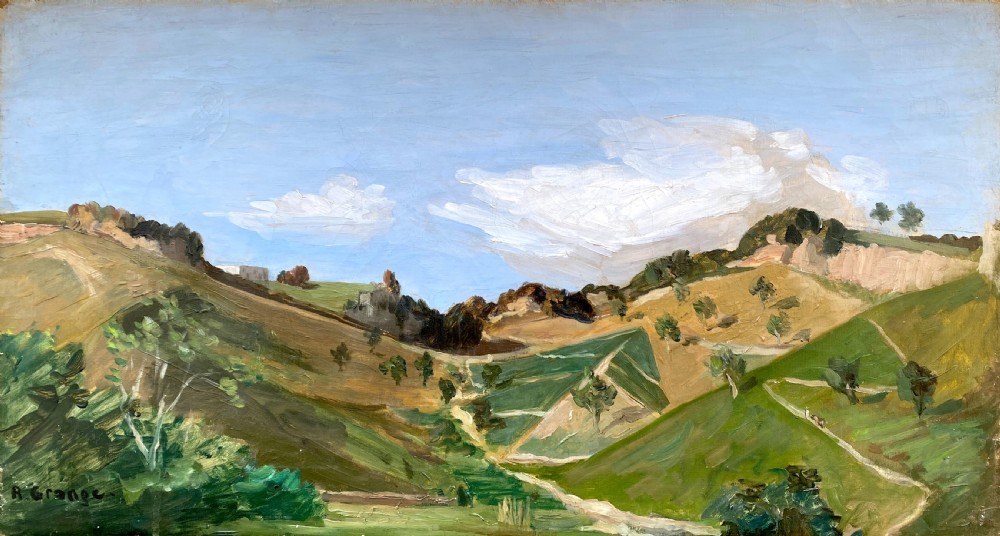 Italian landscape with figure ca 1938, hills near Rome, cloud study French oil on canvas