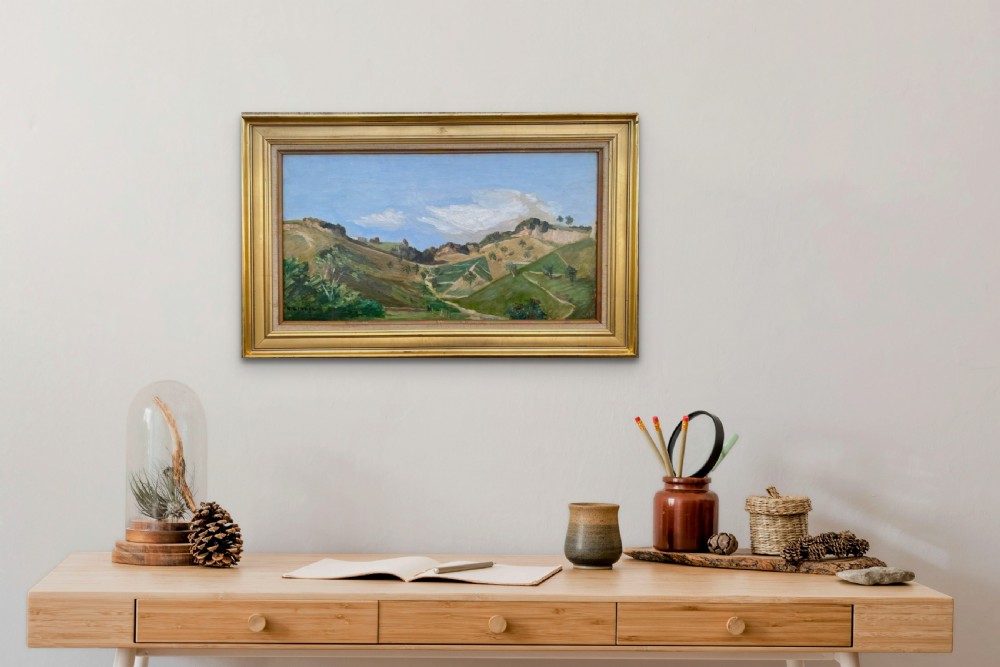 Italian landscape with figure ca 1938, hills near Rome, cloud study French oil on canvas View VII