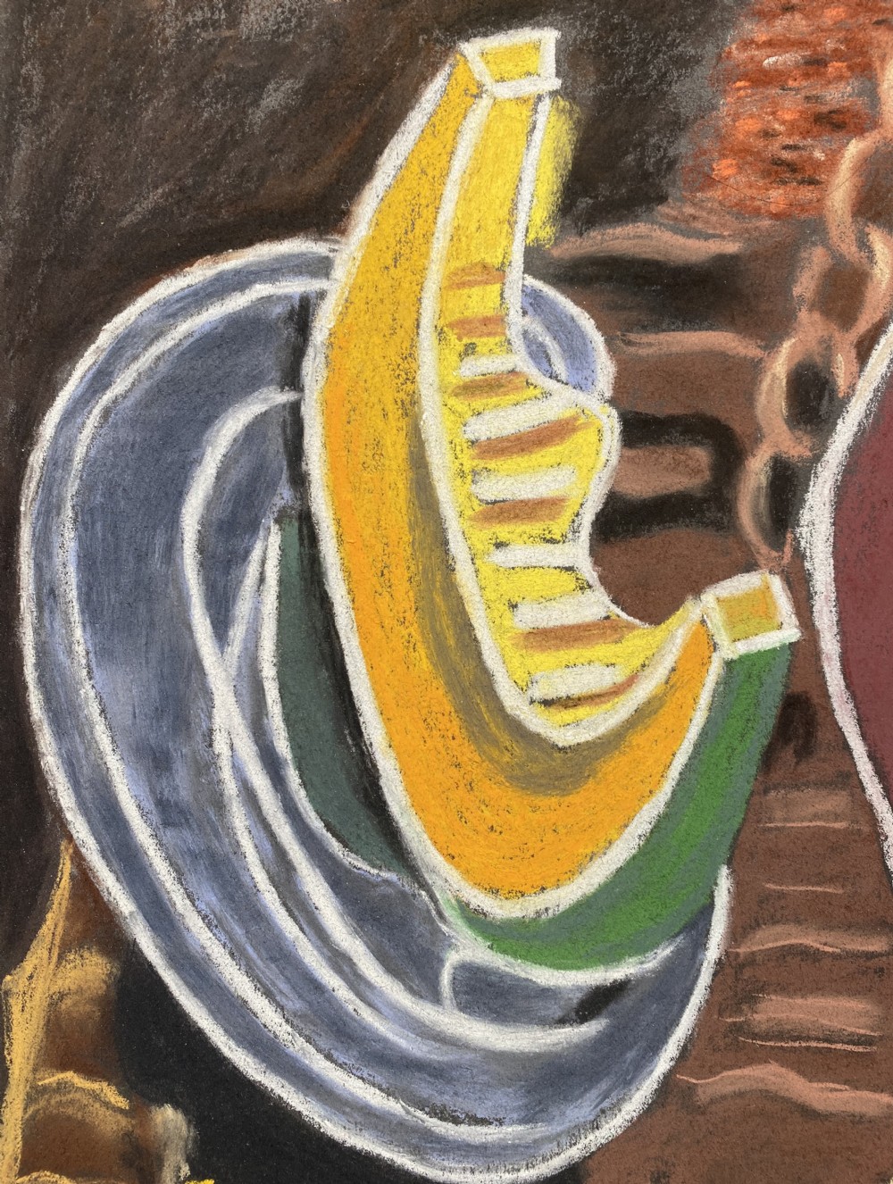 Cubist Still Life ca 1940, French abstracted Picasso-esque pastel on paper painting View IV
