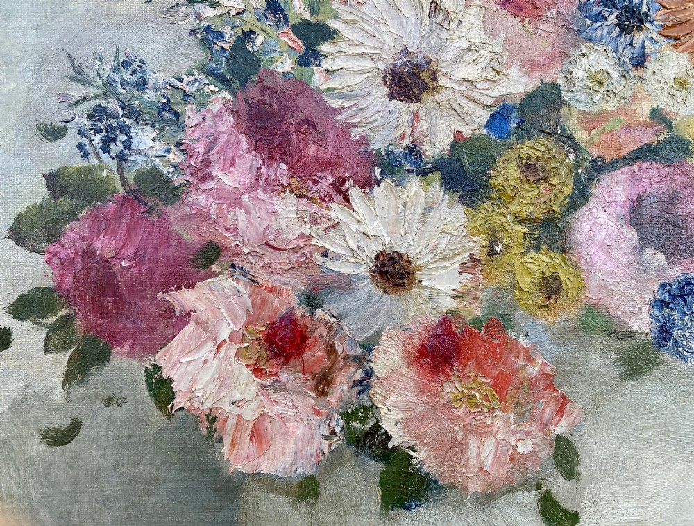 Flowers in a Jardiniere: sunny art deco period floral still life, ca 1920 oil on canvas View IV
