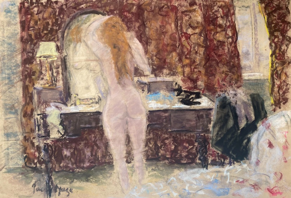 Jessie dressing: intimiste Vuillard like masterpiece by Paul Maze pastel on paper