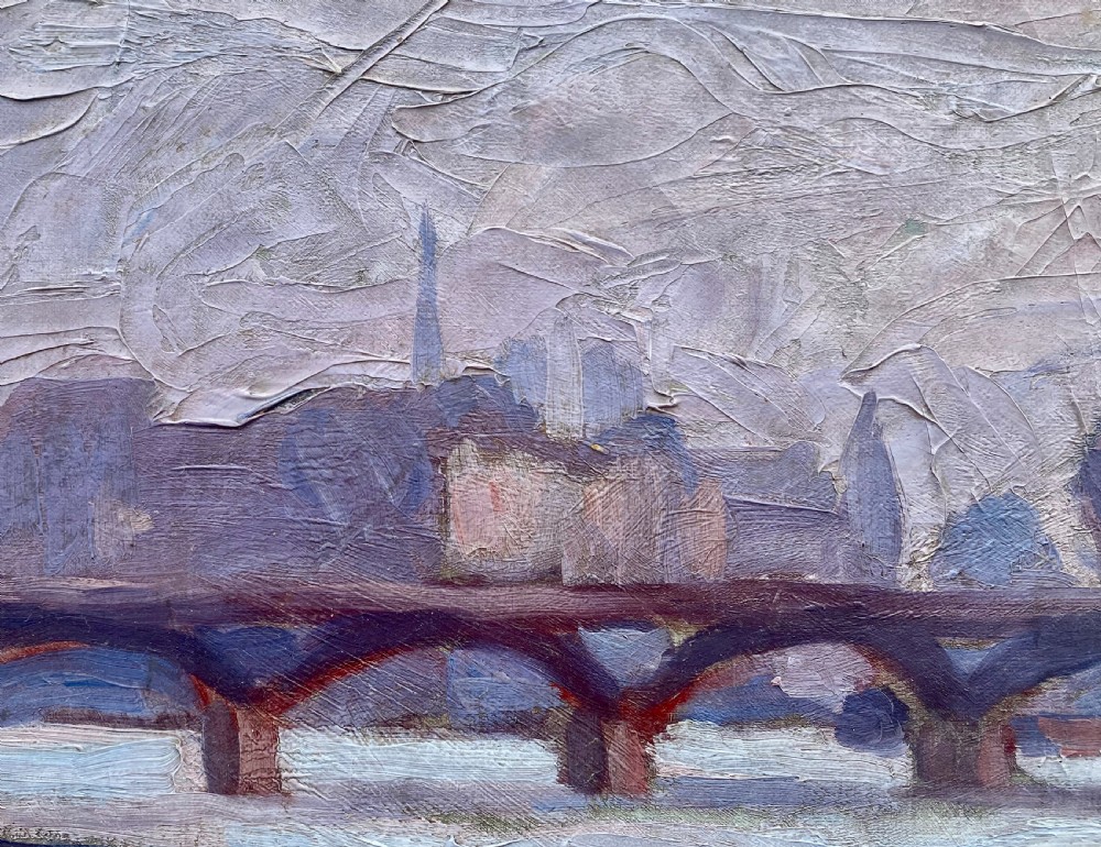 Workers on the river bank near the Louvre, 1923 Paris in the morning light modernist art deco period French oil on canvas View IV