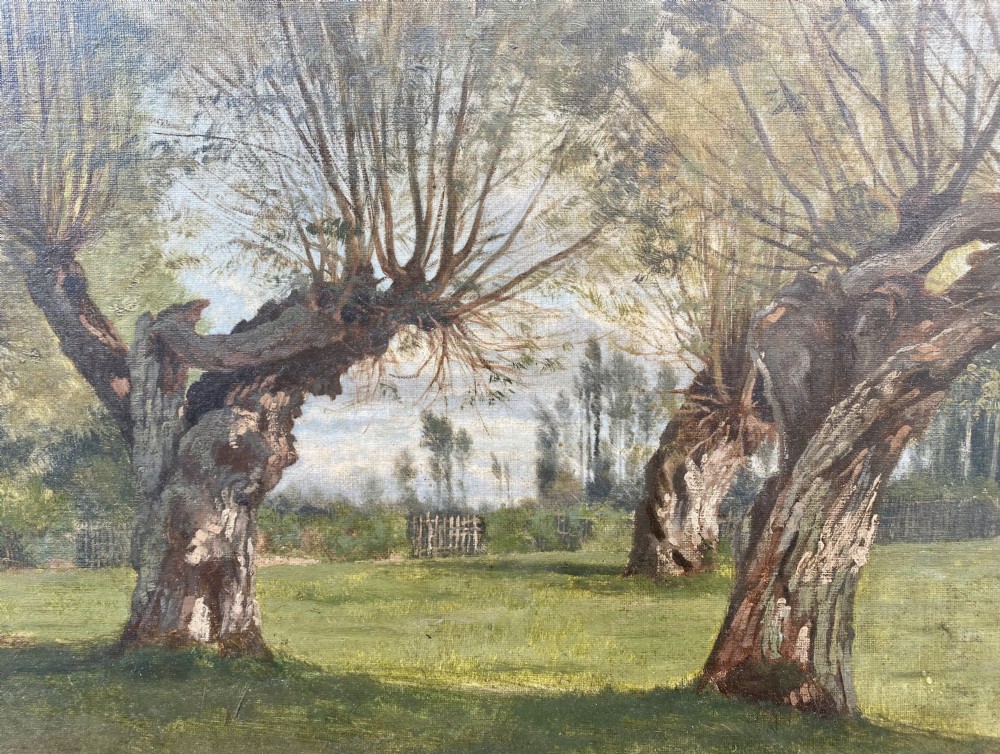 Masterpiece Pollarded trees on the Country Estate, ca 1870 circle of Daubigny  Barbizon Impressionist oil on canvas View III