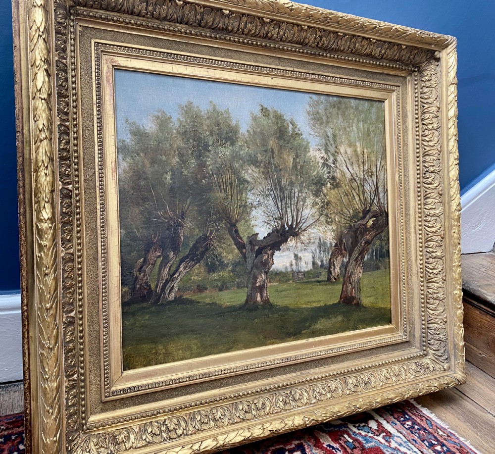 Masterpiece Pollarded trees on the Country Estate, ca 1870 circle of Daubigny  Barbizon Impressionist oil on canvas View V