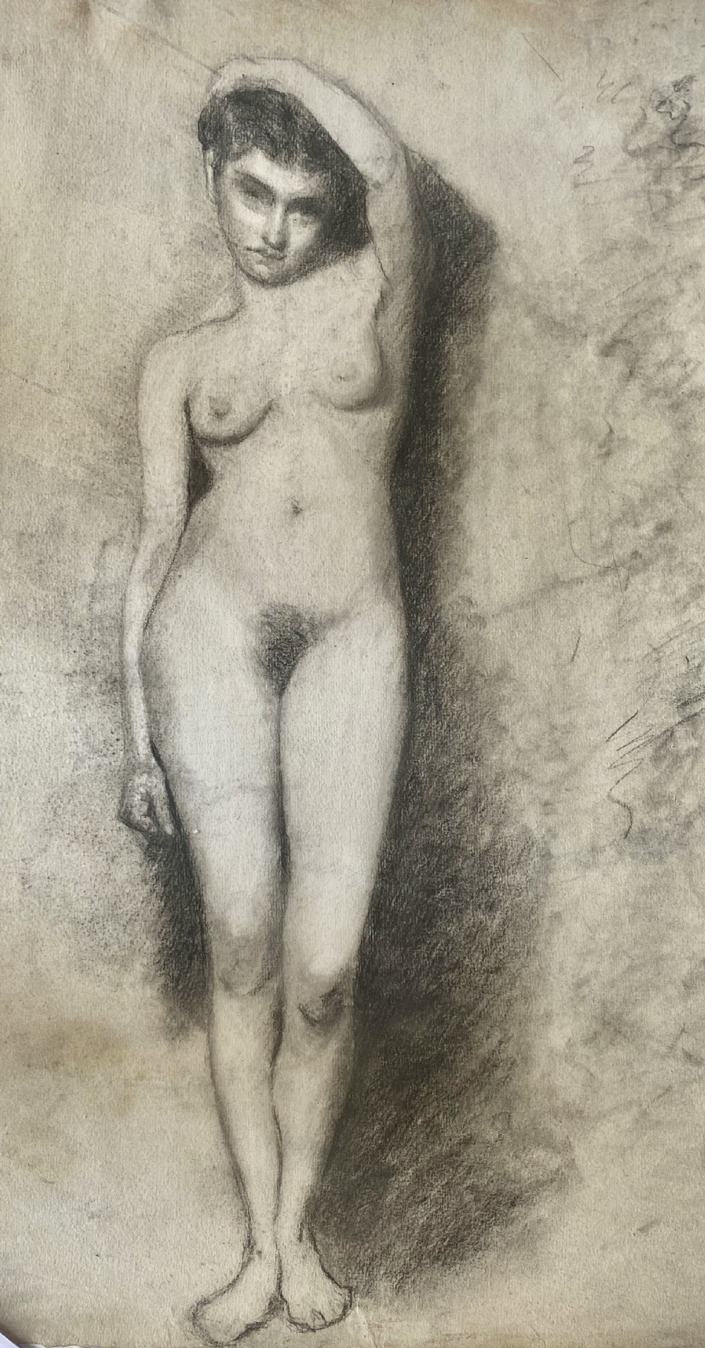 The inscrutable girl, ca 1860 : mysterious nude à la Fantin Latour drawing on paper