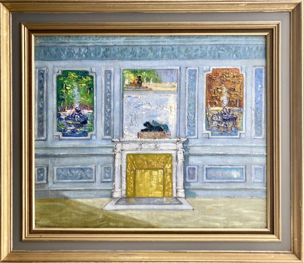 Light flooded Interior: inside the French Chateau, ca 1915 elegant Impressionist oil on canvas View II