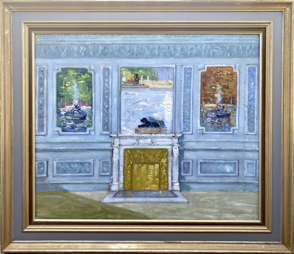 Light flooded Interior: inside the French Chateau, ca 1915 elegant Impressionist oil on canvas View V