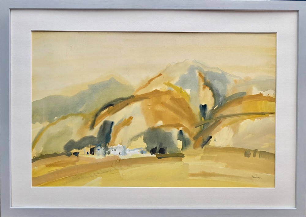 British Modernist: a hamlet in the South of France, abstracted Southern village landscape ca 1960 gouache on paper View II