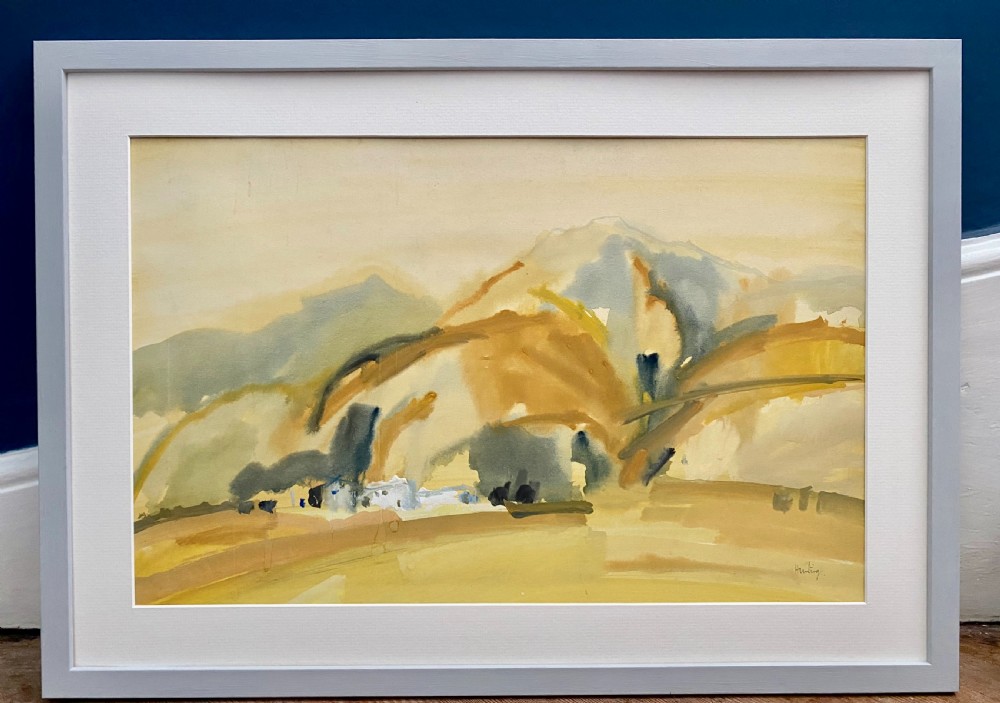 British Modernist: a hamlet in the South of France, abstracted Southern village landscape ca 1960 gouache on paper View IV