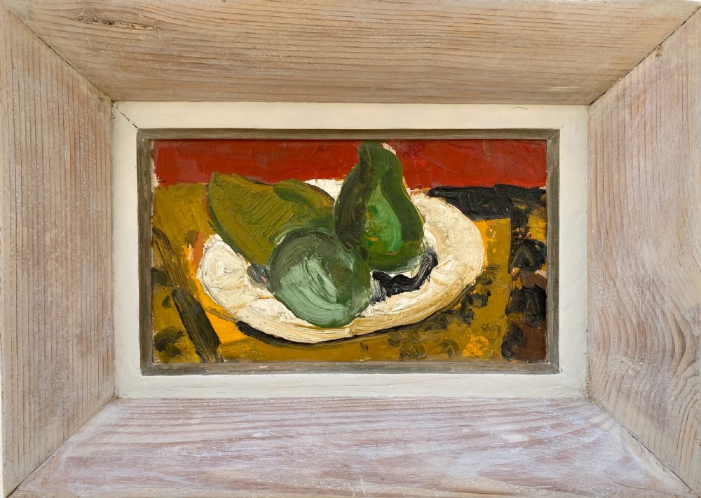 Cubist Modernist Still Life with Pears ca 1950 abstracted mid century French oil on canvas View III