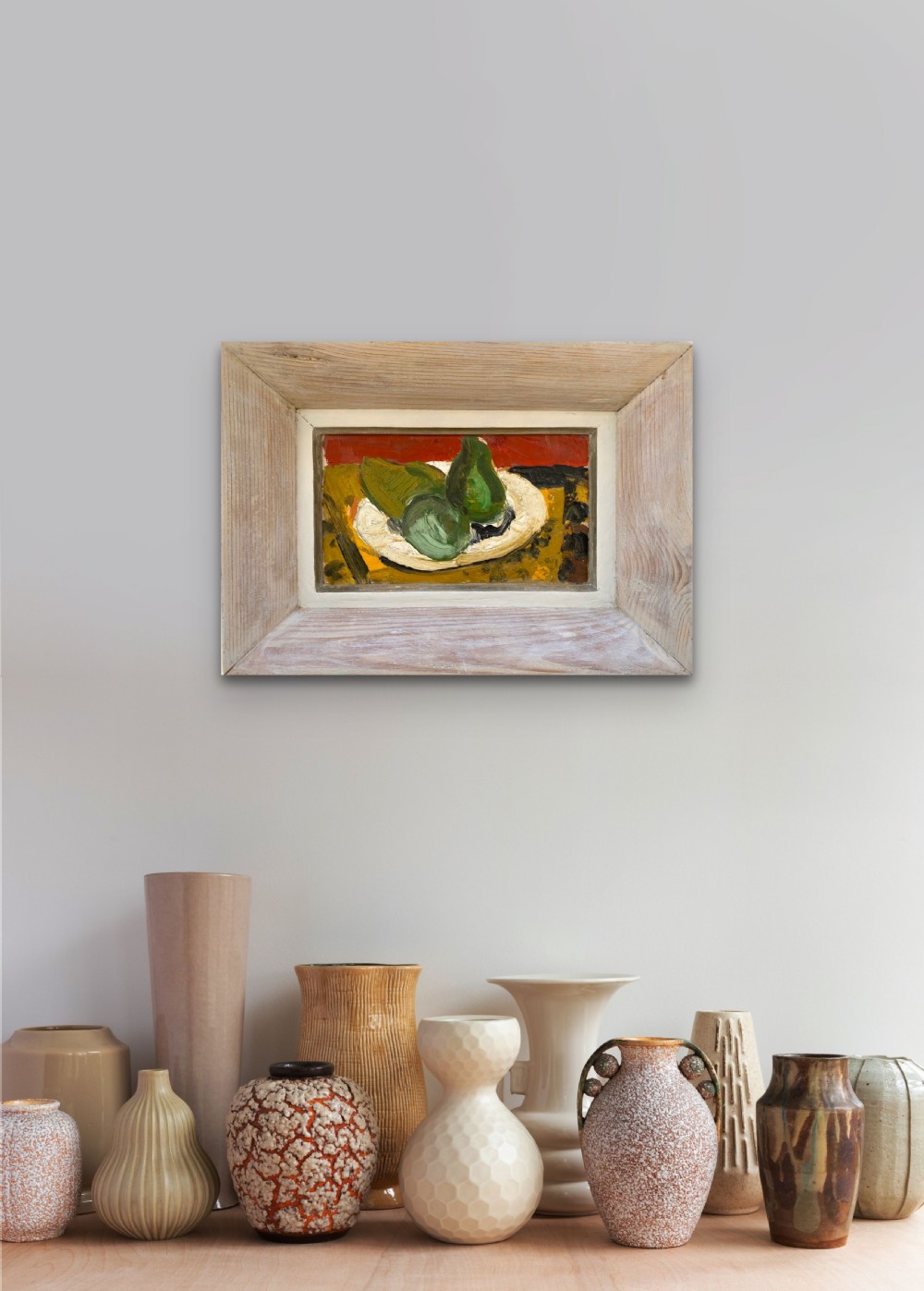 Cubist Modernist Still Life with Pears ca 1950 abstracted mid century French oil on canvas View V