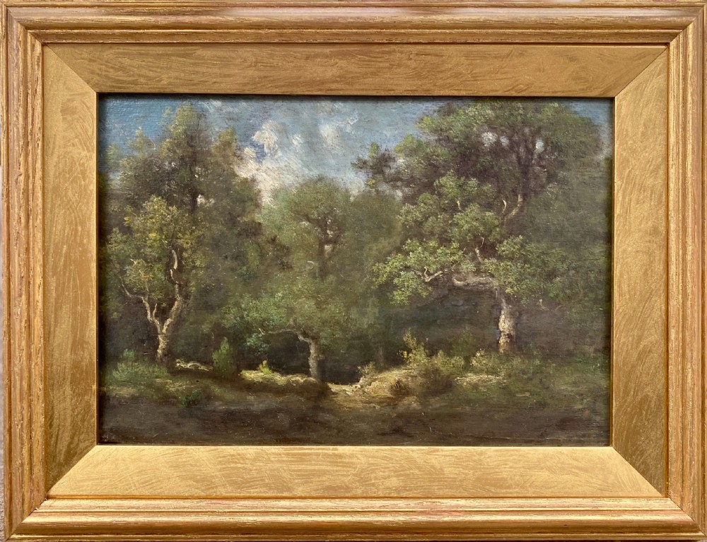 Portrait of Three Trees, Barbizon, ca 1865, Diaz de la Pena circle French oil on Panel View II
