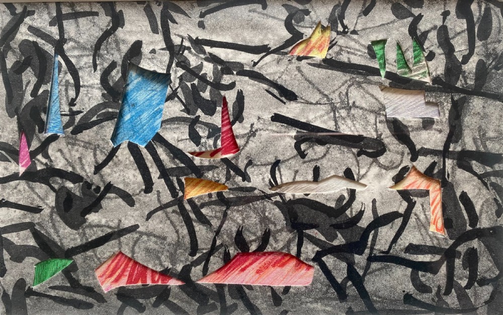 Abstract mid century collage cut out drawing French Nouveau Realisme
