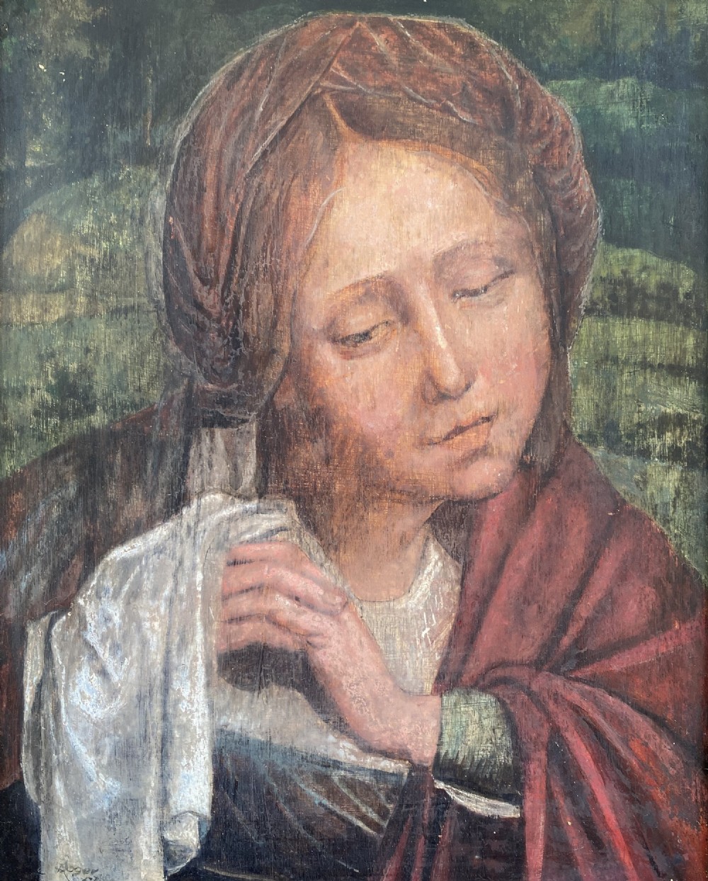 Holy Woman, after Quentin Matsys Northern Renaissance penitent St Magdalene 1952 master copy oil on panel painting