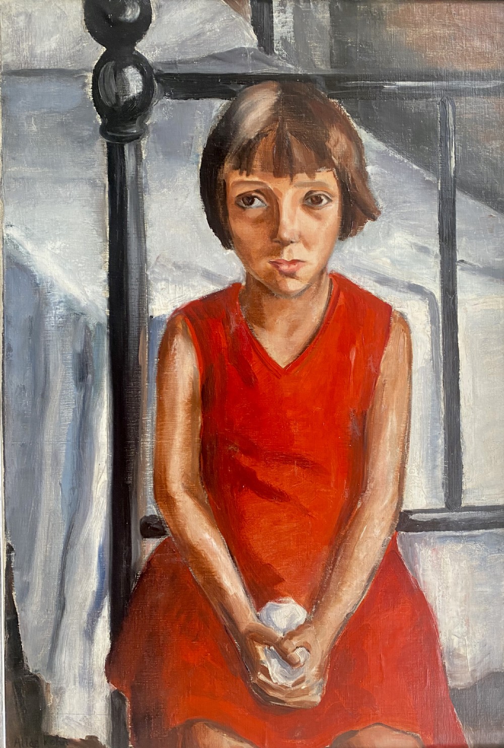 Moving forward. The red dress, ca 1938: French modernist woman artist oil on canvas