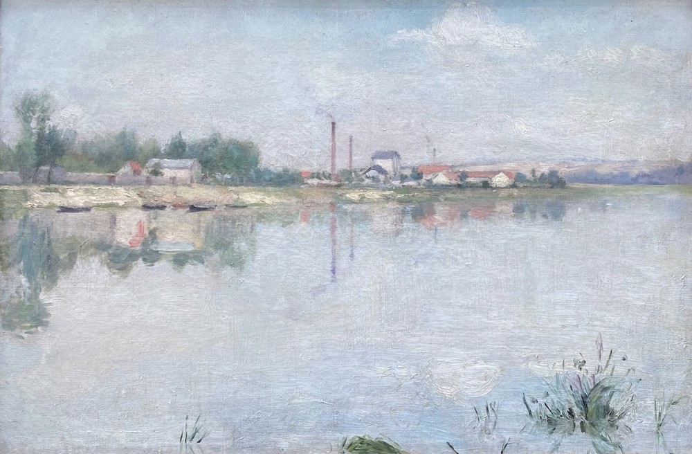 Play of light on water, ca 1900  impressionist river landscape, matter of Eugene Boudin French oil on canvas
