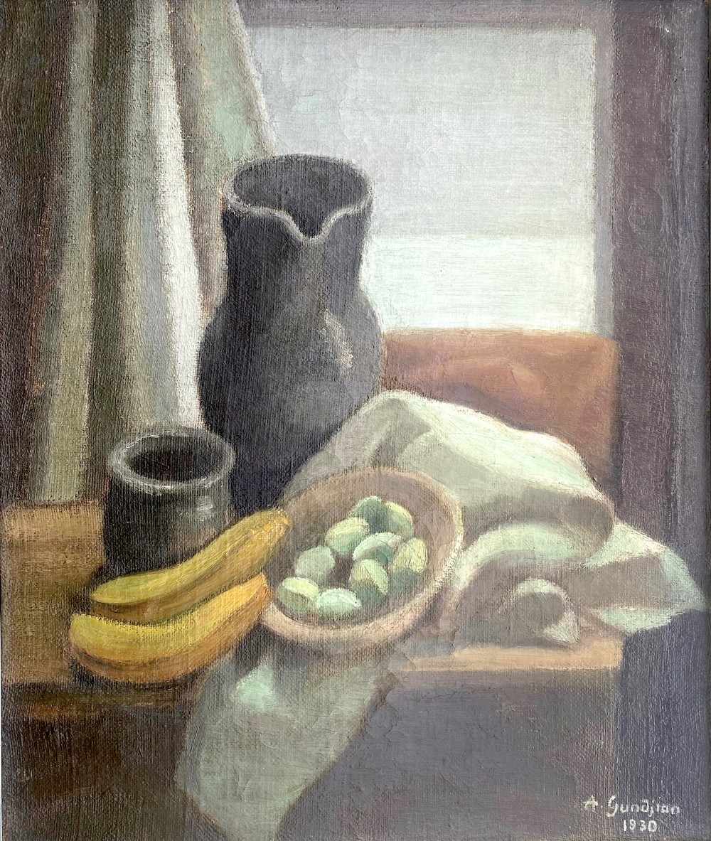 Cubist Still Life with Bananas, 1930 art deco period Armenian artist oil on canvas