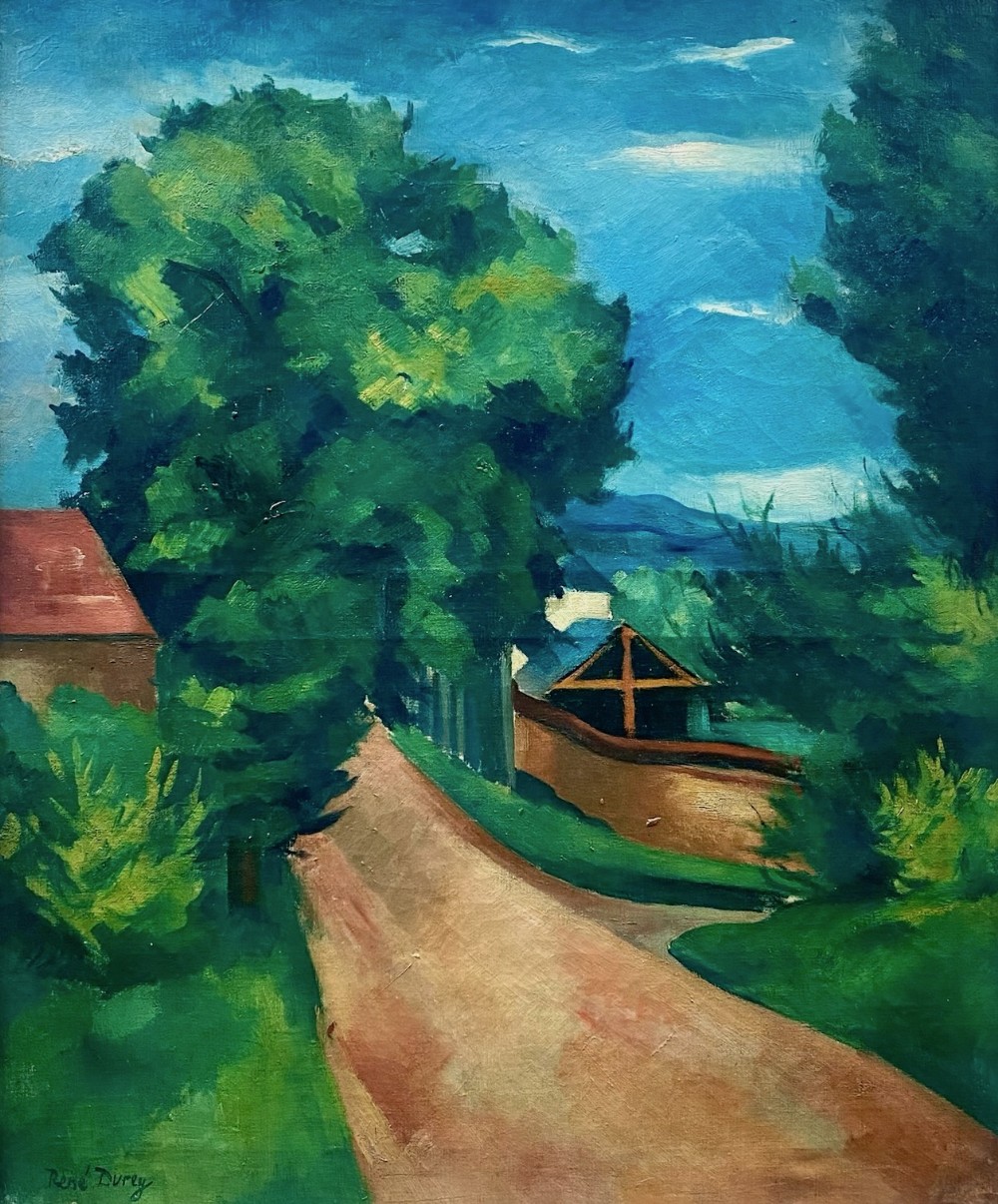 Fauve Country Lane, ca 1919 French avant garde landscape colorist painting Rene Durey oil on canvas