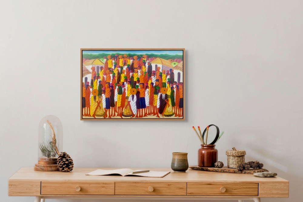 Market Scene, ca 1960 Haitian Master Laurent Casimir bold and colourful naive outsider oil on canvas View VI