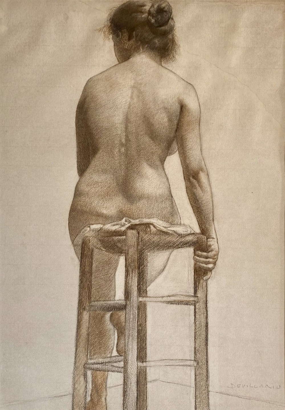 The artist's model, ca 1898, seated nude, charcoal and red chalk master drawing