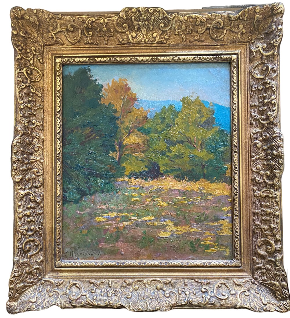 Early autumn in Provence, ca 1890, luminous impressionist landscape, French plein air oil on board