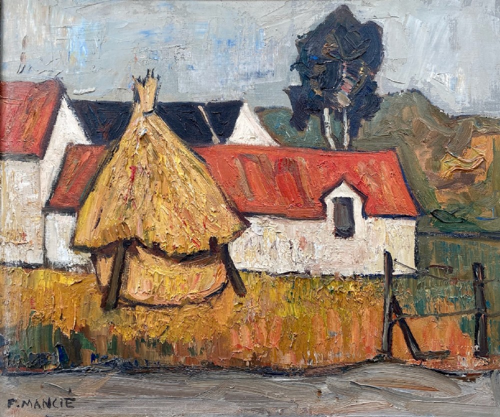 The Haystack, ca 1950: French Impasto Landscape Painting with Stamped Émile Bouche Montparnasse Frame oil on canvas