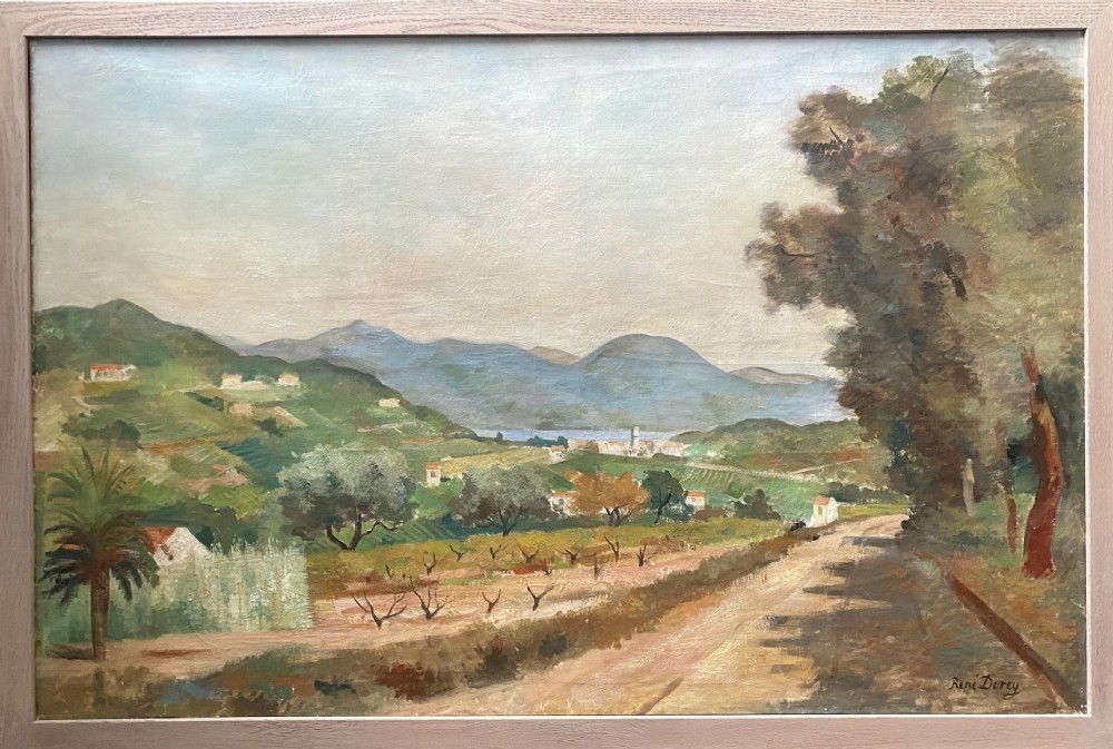 The road to Saint Tropez, ca 1920, large Fauve mediterranean cote d'azur landscape oil on canvas