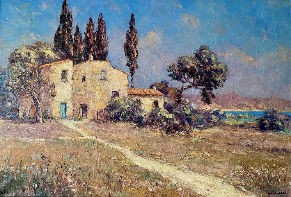 Old Farmhouse by the Sea, Provence: Pampelonne Near St. Tropez Large French Cote d'Azur
Mediterranean Landscape oil on canvas 